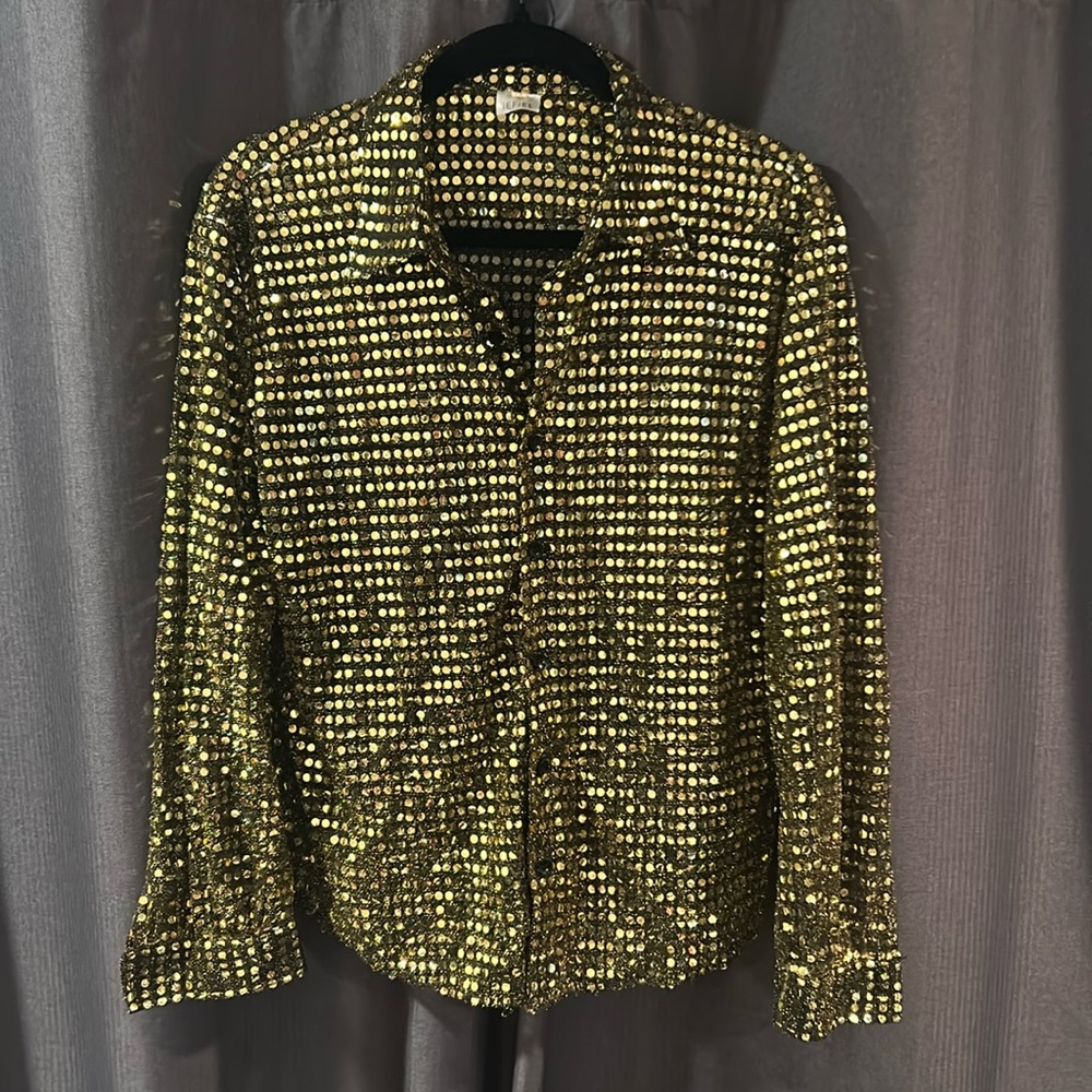 Gold Sequin/Black Mesh button up